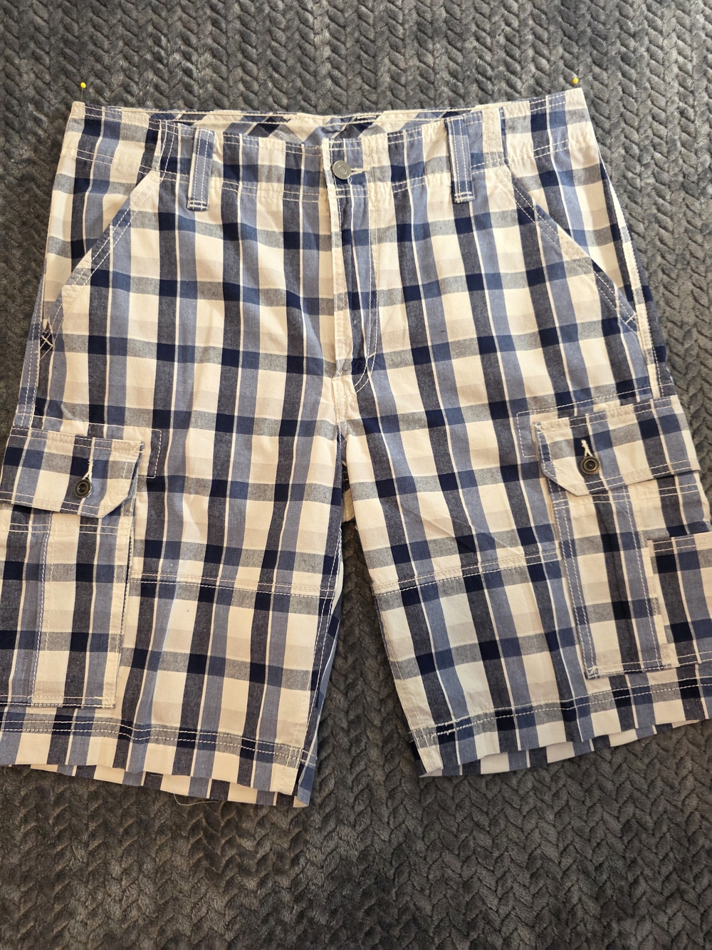 Levi's Blue and White Plaid Cargo Shorts